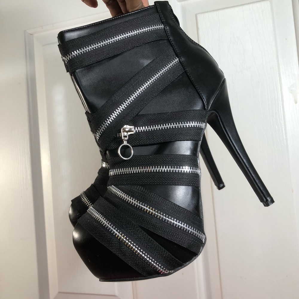 Punk Black Zipper Gothic Platform Stiletto Ankle Bootie Boots